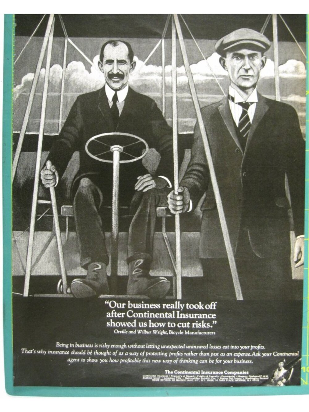 Print Ad Continental Ins Business Risks Wright Brothers Vintage Ad 1969 Airplane